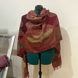 Embellished gold sequin maroon and tan Scarf/Shawl
